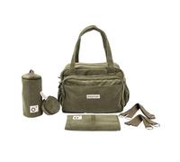 doomoo Bolsa cambiadora esponjosa, capacidad de 24 litros, bolsa extraíble, 8 artículos esenciales para bebé, incluyendo un cambiador y correas para cochecito, bolsa de pañales para bebé, color caqui