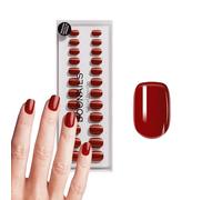 DOONAILS Juego de 30 uñas de color rojo con forma cuadrada de Mon Cheri, color rojo, con cobertura completa de calidad de salón de belleza, uñas postizas, gel suave, extra corto, natural y agradable