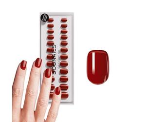 DOONAILS Juego de 30 uñas de color rojo con forma cuadrada de Mon Cheri, color rojo, con cobertura completa de calidad de salón de belleza, uñas postizas, gel suave, extra corto, natural y agradable