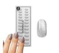 DOONAILS - Juego de uñas de gel suave Press On de 30 unidades, forma de gato gris redondo, plateado - Uñas postizas de gel suave de cobertura completa de calidad de salón - Uñas postizas de gel suave