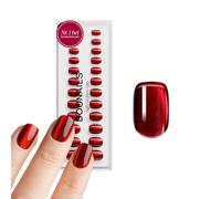 DOONAILS® Soft Gel Press On Nails Set de 30 Uñas Red Cateye - Uñas Postizas Extra Cortas Cuadradas Rojo Gato, Uñas con Cubierta Completa, 15 Tamaños 6-14 mm, 13 mm de Largo