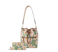 Dooney & Bourke Plumeria - Bolsa con cordón y cartera con cremallera alrededor, verde, rosado, (Pink / Green), Talla única