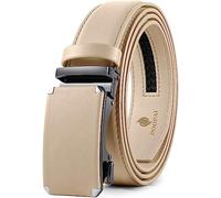 DOOPAI Cinturones de trinquete de cuero para hombre, cinturones automáticos para hombre con hebilla de deslizamiento más fácil, ribete ajustable de 1 3/8 pulgadas para adaptarse, 06 Beige, Full length