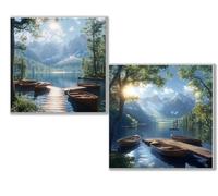 Dooqon Diamond Painting Kit Completo, 5D Kits de Pintura de Diamantes, 2 pcs Diamante Pintura Bosque profundo Bote, DIY Diamond Painting para Niños y Adultos, Decoración Hogar Regalo 50x50cm 0D-842