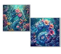 Dooqon Diamond Painting Kit Completo, 5D Kits de Pintura de Diamantes, 2 pcs Diamante Pintura caballito de mar flor, DIY Diamond Painting para Niños y Adultos, Decoración Hogar Regalo 80x80cm 0D-220