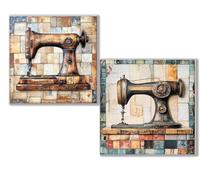 Dooqon Diamond Painting Kit Completo, 5D Kits de Pintura de Diamantes, 2 pcs Diamante Pintura máquina coser Retro, DIY Diamond Painting para Niños y Adultos, Decoración Hogar Regalo 80x80cm 0D-167