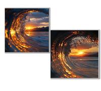 Dooqon Diamond Painting Kit Completo, 5D Kits de Pintura de Diamantes, 2 pcs Diamante Pintura Olas océano atardecer, DIY Diamond Painting para Niños y Adultos, Decoración Hogar Regalo 50x50cm 0D-215