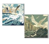 Dooqon Diamond Painting Kit Completo, 5D Kits de Pintura de Diamantes, 2 pcs Diamante Pintura Olas océano Gaviota, DIY Diamond Painting para Niños y Adultos, Decoración Hogar Regalo 35x35cm 0D-214