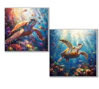 Dooqon Diamond Painting Kit Completo, 5D Kits de Pintura de Diamantes, 2 pcs Diamante Pintura Tortugas marinas pez, DIY Diamond Painting para Niños y Adultos, Decoración Hogar Regalo 35x35cm 0D-212