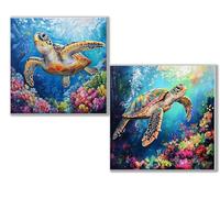 Dooqon Diamond Painting Kit Completo, 5D Kits de Pintura de Diamantes, 2 pcs Diamante Pintura Tortugas marinas coral, DIY Diamond Painting para Niños y Adultos, Decoración Hogar Regalo 25x25cm 0D-209