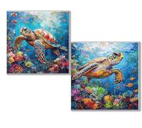 Dooqon Diamond Painting Kit Completo, 5D Kits de Pintura de Diamantes, 2 pcs Diamante Pintura Tortugas marinas coral, DIY Diamond Painting para Niños y Adultos, Decoración Hogar Regalo 35x35cm 0D-208