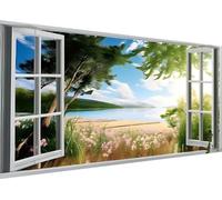 Dooqon DIY 5D Diamond Painting kit Completo, Ventana Paisaje Tamaño grande Adultos Round Rhinestone Bordado Diamante Arte Números Pintar, para Decor de Pared del Hogar Regalo 90x40cm N-255