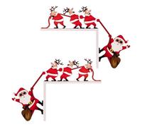 Door Decor - Santa Claus Reindeer Ornament, 2-Piece Christmas Door Frame Decor, Wooden Festive Design, Charming Holiday Feature, Indoor Accessory for Wall, Kitchen, Bedroom, Cabinet, Fireplace