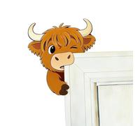 Door Frame Decor - 8 Inch Waterproof Wood Peeking Cow Sign | Adhesive Door Frame Decoration for Bathroom, Hallway, Bedroom, Entryway, and Housewarming Gift