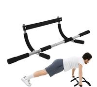 Door Frame Pullup Bar - Upper Body Workout Bars Hangable Gym Trainer, Strength Training Equipment for Home Exercise, Compact Fitness Tool, Black Steel, Daily Workout Material
