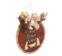 Door Hanger Nativity, Wooden Round Front Door Decor, Religious Door Wreath, Wall Sign with Bow, Pinecone Door Decor, Wooden Nativity Door Hanger, Nativity Scene Wall Decor, Christmas Door Hanger