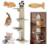 Door Hanging Cat Shelf, Vertical Space for Pets Door Hanging, Cat Tree Mounted Cats Climber, 4-Levels Hanging-Over-Door Cats Shelf, Play＆Sleep, Traceless Installation (Panda Shape)