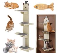 Door Hanging Cat Shelf, Vertical Space for Pets Door Hanging, Cat Tree Mounted Cats Climber, 4-Levels Hanging-Over-Door Cats Shelf, Play＆Sleep, Traceless Installation (Cat Shape)