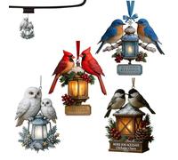 Door Hanging Ornament - 2D Acrylic Lantern Crafts - de árbol de Navidad, 4 piezas colgantes con diseño de pájaros | Perfect For Mantle Holiday Home Farmhouse Winter Festival Fireplace Door And
