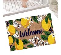 Door Mat - 23x15 Inch Lemon Flower Non-Slip Absorbent, Front Door Mat Outdoor Decor, Citrus Floral Welcome Rug, Washable Low Profile Foot Wiper | For Floor Indoor Kitchen Bathroom Bedroom Living Room