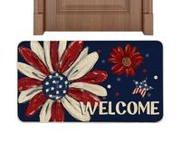Door Mat - No absorbente Patriotic Theme Rug, Welcome Entry Carpet with Low Profile Design, Heavy Duty Rubber Backing, Stars and Stripes Motif for Porch Entryway Outside Patio Entry