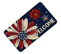 Door Mat Outside Entrance - Independence Day Doormat - Patriotic Non Slip Absorbent Door Mat with Rubber Backing, Red White Blue Welcome Entry Rug for Porch, Entryway, Patio, Kitchen, Garage & Home D