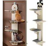 Door Mounted Cat Tree, 4-Levels Over Door Cat Climber for Indoor Cats, Space Saver Door Hanging Shelf with Scratching Post, Pad, Multi Level Hanging for Indoor Cats (Panda Style)