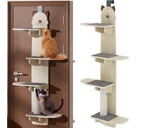 Door Mounted Cat Tree, 4-Levels Over Door Cat Climber for Indoor Cats, Space Saver Door Hanging Shelf with Scratching Post, Pad, Multi Level Hanging for Indoor Cats (Cat Style)