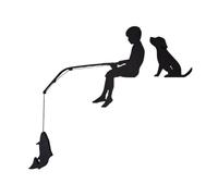 Door Topper, Wooden Over Door Decoration, Black Fishing Boy and Dog Design, Wall Art Accent, Rustic Entry Display for Entrances, Home, Living Room, Study, Bedroom, 9.84x9.84x0.39 inches