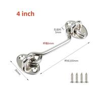 Door Window Hook Black Stainless Steel Window Lock With Safety Switch Cabin Window Hook Door Eye Latch Catch Holder With Screws(Sliver-4 inch)