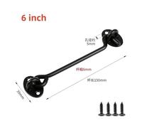 Door Window Hook Black Stainless Steel Window Lock With Safety Switch Cabin Window Hook Door Eye Latch Catch Holder With Screws(Black-6 inch)