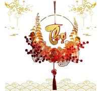 Door Wreath - Flocking, 11.81x11.81in Year Decoration Glowing Festive Design | Handmade Lunar New Year Home Decor Good Wishes Display, Holiday Wreath For Front Door, Home Entrance, Living Room