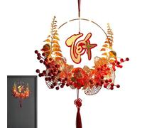 Door Wreath - Flocking, 11.81x11.81in Year Decoration Glowing Festive Design | Handmade Lunar New Year Home Decor Good Wishes Display, Holiday Wreath For Front Door, Home Entrance, Living Room