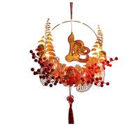 Door Wreath - Flocking, 11.81x11.81in Year Decoration Glowing Festive Design | Handmade Lunar New Year Home Decor Good Wishes Display, Holiday Wreath For Front Door, Home Entrance, Living Room