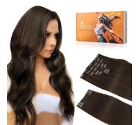 DOORES Extensiones Clip Pelo Natural, Castaño Oscuro Claro 55cm 22 Pulgadas 9 Piezas 150g Extensiones Pelo Natural Clip Pelo Humano Remy Cinta en Extensiones de Cabello Hair Extensions