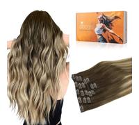 DOORES Extensiones de Pelo, Ombre Marrón Nogal a Castaño Ceniza y Rubio Blanquecino 45cm 18 Pulgadas 7 Piezas 120g Extensiones de Cabello Humano Natural Auténtico Extensiones Pelo Natural Clip