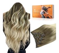 DOORES Extensiones Pelo Natural Clip, Rubio Arenoso a Platino 35cm 14 Pulgadas 7 Piezas 120g Extensiones Clip Pelo Natural Extensiones de Cabello Humano Natural Auténtico Remy Extensiones Cabello