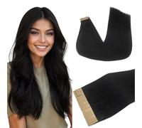 DOORES Hair Extensions Tape in Hair Extensions, Negro Azabache 40cm 16 Pulgado 50g 20pcs, Adhesivo Extensiones de Pelo Humano Natural Hair Extensions