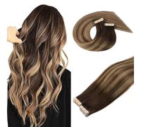 DOORES Hair Extensions Tape in Human Hair, Balayage Marrón Chocolate a Rubio Caramelo 35cm 14 Pulgado 100g 40pcs, Extension Adhesivas Cabello Natural Cabello Liso