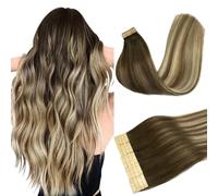 DOORES Invisible Adhesivas Extension, Ombre Marrón Nogal a Castaño Ceniza y Rubio Blanquecino 45cm 18 Pulgado 50g 20pcs, Remy Tape in Human Hair Adhesivas Pelo