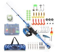 doorslay Kit completo de caña de pescar y carrete para niños, 1,2 m, caña de pescar telescópica con carrete Spincast y ganchos, bolsa de transporte giratoria