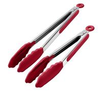 Doosu Pinzas de Cocina de Silicona, Resistentes a 315°C, Cierre de Seguridad y Puntas Antiarañazos Acero Inoxidable 18/8 para Barbacoa, Freidora de Aire y Ensaladas (23+30cm, Rojo)