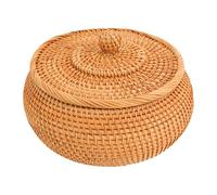 DOPBENT Calentador de tortilla, cesta de tortilla, caja de almacenamiento tejida con tapa, soporte de tortilla de ratán para panqueques, pan taco, organizador de escritorio (23 x 9 cm)