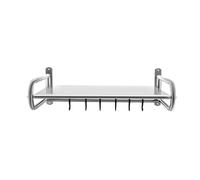 DOPBENT Estantería para microondas de una sola capa montada en la pared, 53 cm, con 6 ganchos para colgar, ahorra espacio, marco de pared de acero inoxidable para microondas, especias y utensilios de