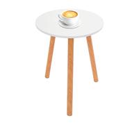DOPBENT Mesa auxiliar de madera, mesa de salón, redonda, mesa de centro pequeña, 40 x 52 cm, mesa de café moderna, para jardín, balcón (blanco cálido)