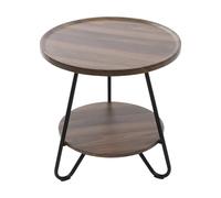 DOPBENT Mesa auxiliar redonda de madera, mesa auxiliar para salón, mesa de centro pequeña con 2 estantes, mesa de salón para sofá o sofá (nogal)