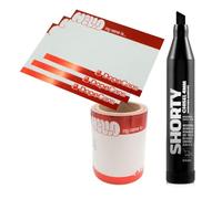 Dope "Hello my name is…" Pegatinas en rollo, paquete de 50 unidades, color rojo metalizado + 1 rotulador corto permanente negro, pegatinas de papel para escribir tú mismo