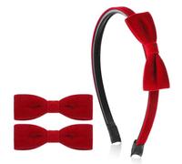 DOPENPSI 3 Stück Rot Samt Haarreif Schleife Haarspange Set, 1 cm Haarreifen Rot Samt Schleife Solides Einfaches Stirnband Mode Haarschmuck für Mädchen Damen