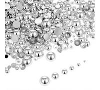 DOPENSPI 2000 perlas de plata de imitación, tamaños mixtos de 2 a 8 mm, uñas de parte trasera plana, perlas semiredondas, cuentas sueltas, gemas plateadas con parte trasera plana para manualidades