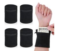 DOPENSPI 4 carteras negras para muñeca, muñequeras con cremallera, transpirables, billetera de tobillo, monedas, llaves, bolsillo de almacenamiento para gimnasio, correr, senderismo, trotar, deportes